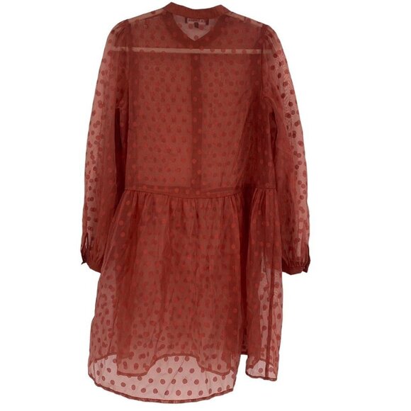 EN SAISON SIZE M EMBROIDERED DOT LONG SLEEVE BABYDOLL MINIDRESS IN RUST - Picture 4 of 11